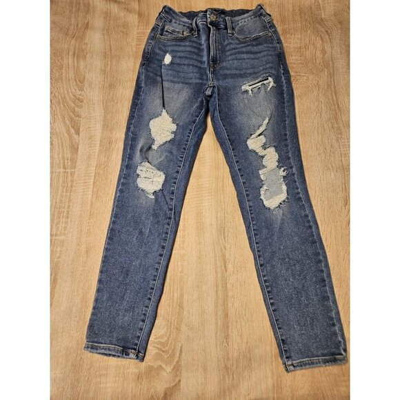Aeropostale High Rise Curvy Jeggings Medium Wash Distressed Size 10 Womens - Picture 1 of 8